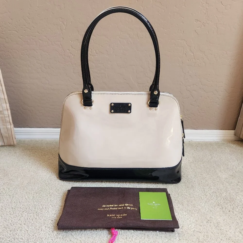 NWT Kate Spade Rachelle Wellesley Patent Leather Satchel--Cream and Black